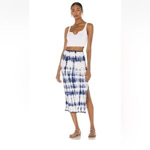 Cali Dreaming Slip Skirt Denim Shibori Tie Dye Blue Side Slit Revolve Size S